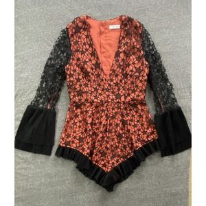 Whimsigoth Romper M Orange Black Celestial Stars Festival Goth Witchy Halloween